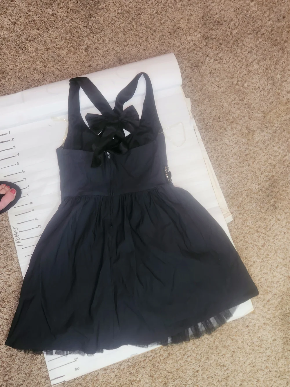 Ruby Rox Black Midi Dress with Beaded Waistband and Bow Back - Picture 6 of 7
